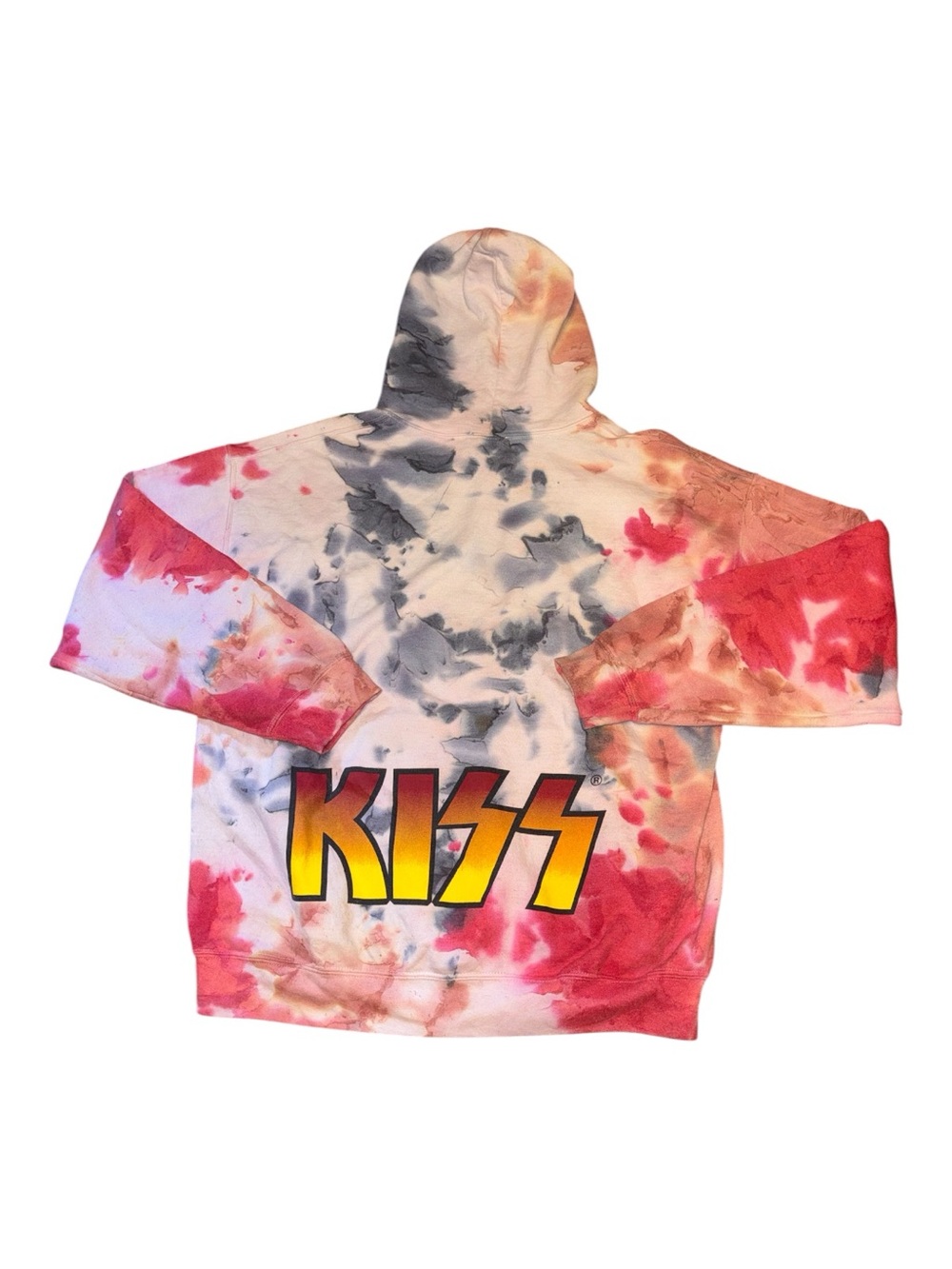 Kiss Women’s Tie-Dye Hoodie in Pink, Gray & Yellow Logo Size M gently used